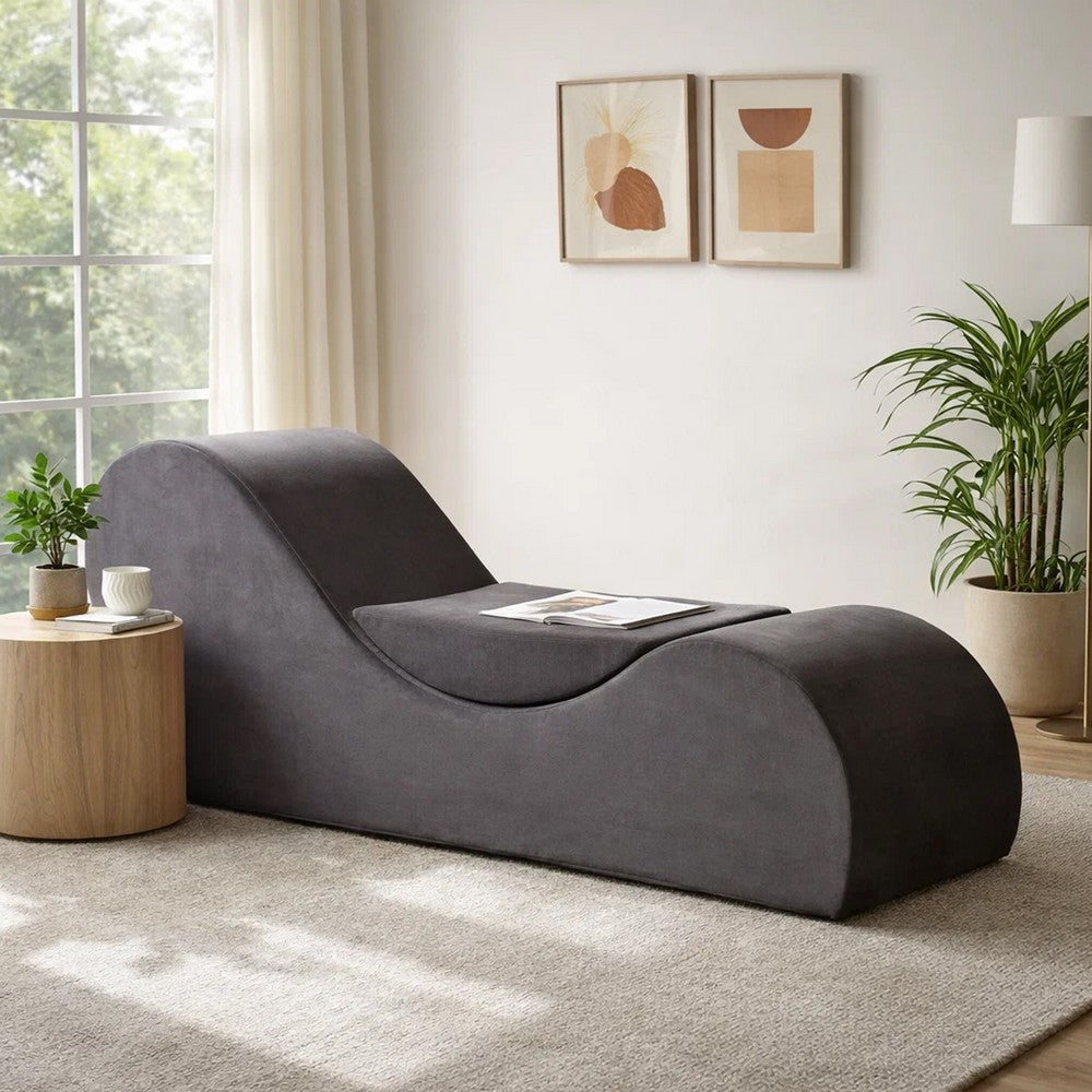 Siva Ergonomic Chaise Lounge Chair, Curved Design, Gray Faux Leather