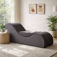 Siva Ergonomic Chaise Lounge Chair, Curved Design, Gray Faux Leather