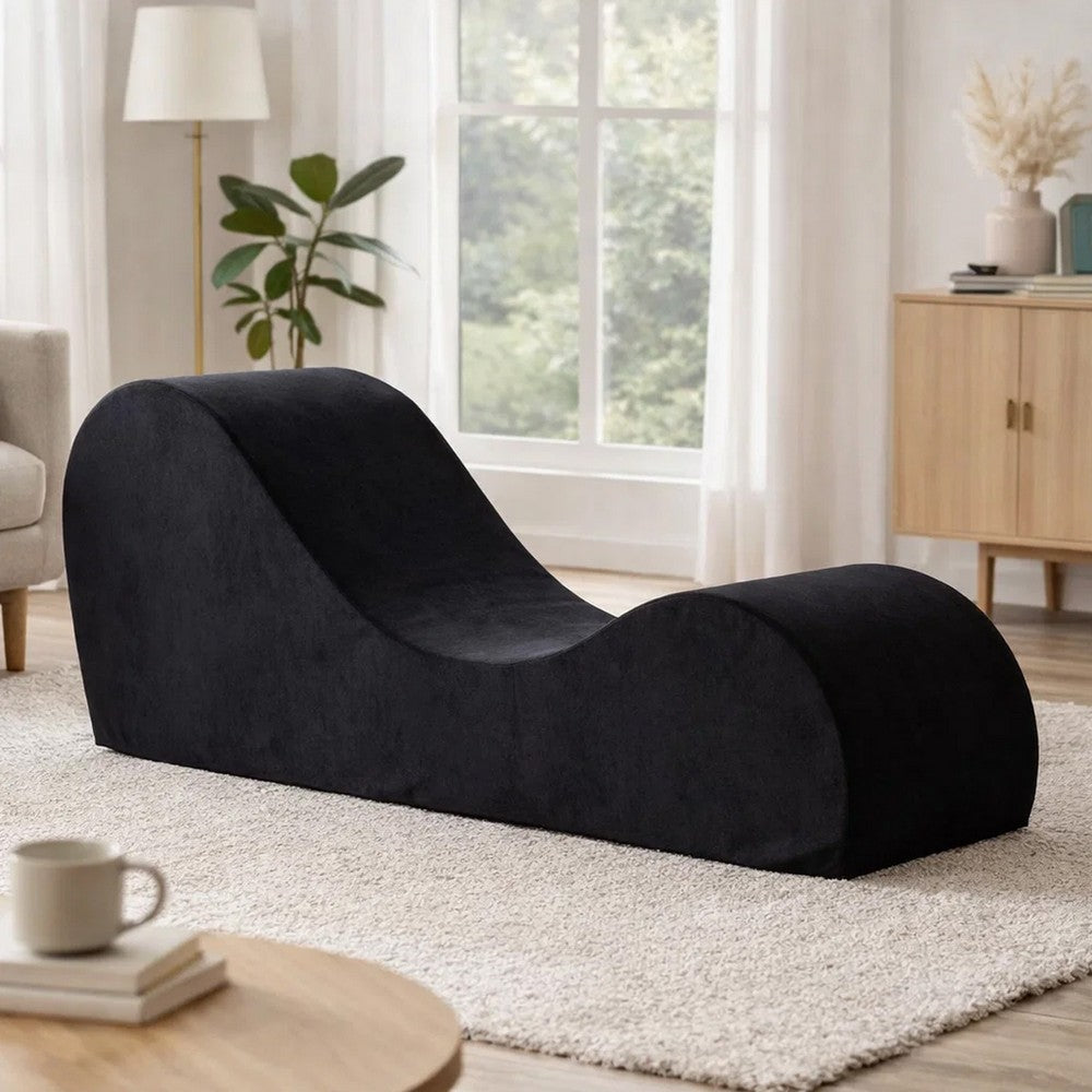 Siva Ergonomic Chaise Lounge Chair, Curved Design, Black Faux Leather