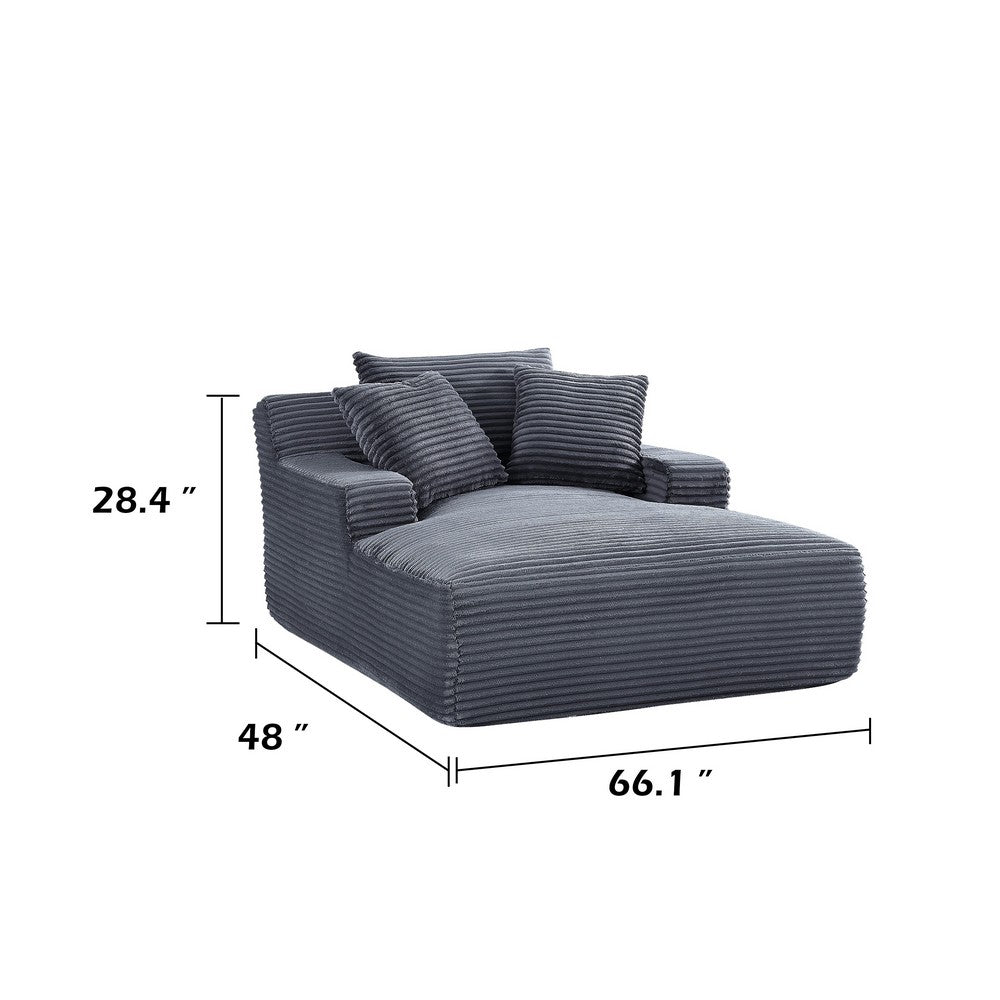 Cline Oversized Chaise Lounge Chair with 2 Pillows, Gray Corduroy