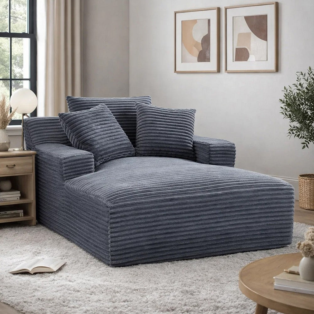 Cline Oversized Chaise Lounge Chair with 2 Pillows, Gray Corduroy