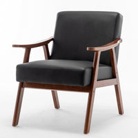 Ryno Mid-Century Accent Chair, Natural Wood Frame, Black Faux Leather