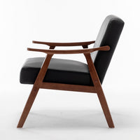Ryno Mid-Century Accent Chair, Natural Wood Frame, Black Faux Leather