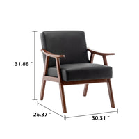 Ryno Mid-Century Accent Chair, Natural Wood Frame, Black Faux Leather