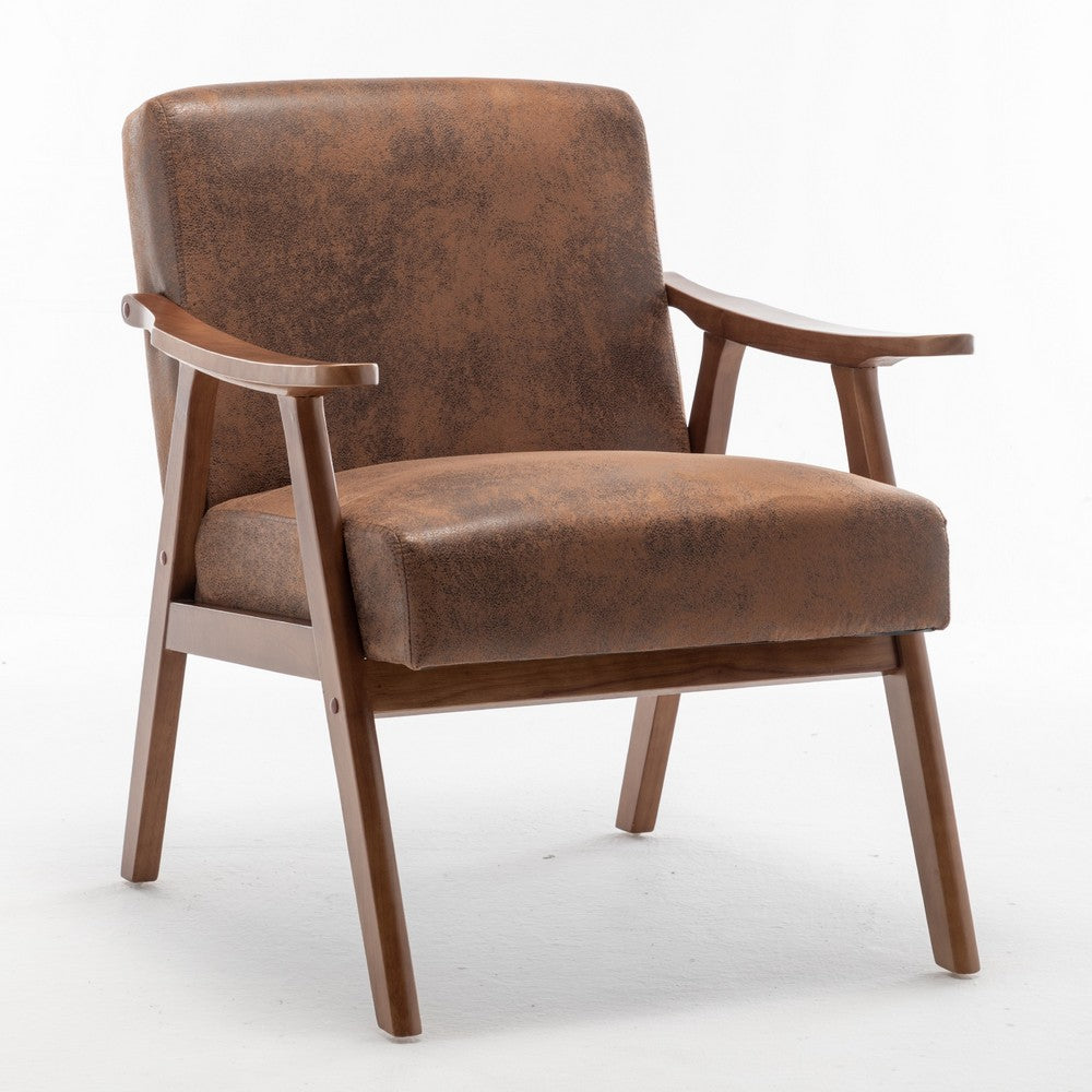 Ryno Mid-Century Accent Chair, Natural Wood Frame, Brown Microfiber