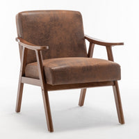Ryno Mid-Century Accent Chair, Natural Wood Frame, Brown Microfiber