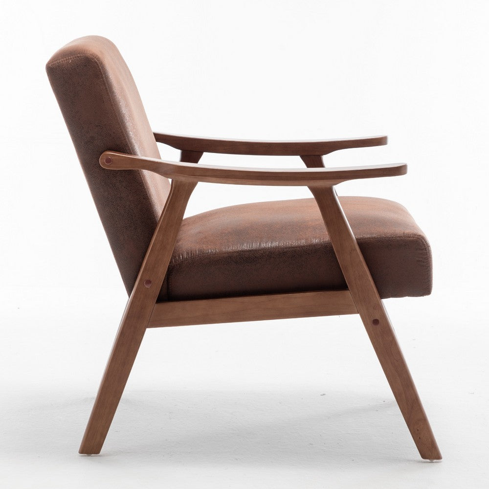 Ryno Mid-Century Accent Chair, Natural Wood Frame, Brown Microfiber