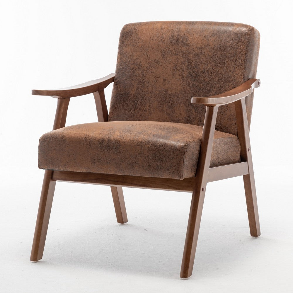 Ryno Mid-Century Accent Chair, Natural Wood Frame, Brown Microfiber