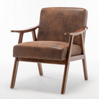 Ryno Mid-Century Accent Chair, Natural Wood Frame, Brown Microfiber