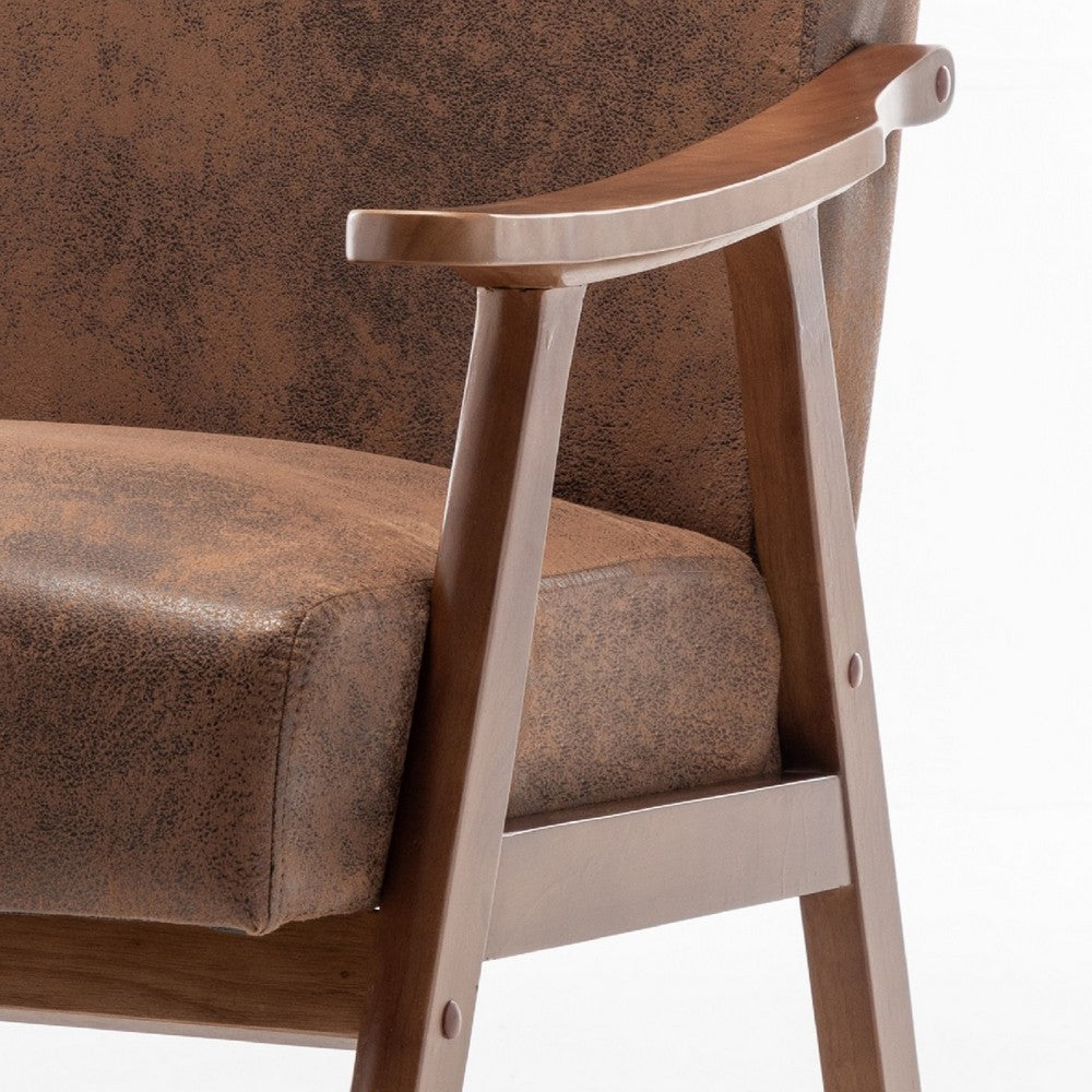 Ryno Mid-Century Accent Chair, Natural Wood Frame, Brown Microfiber