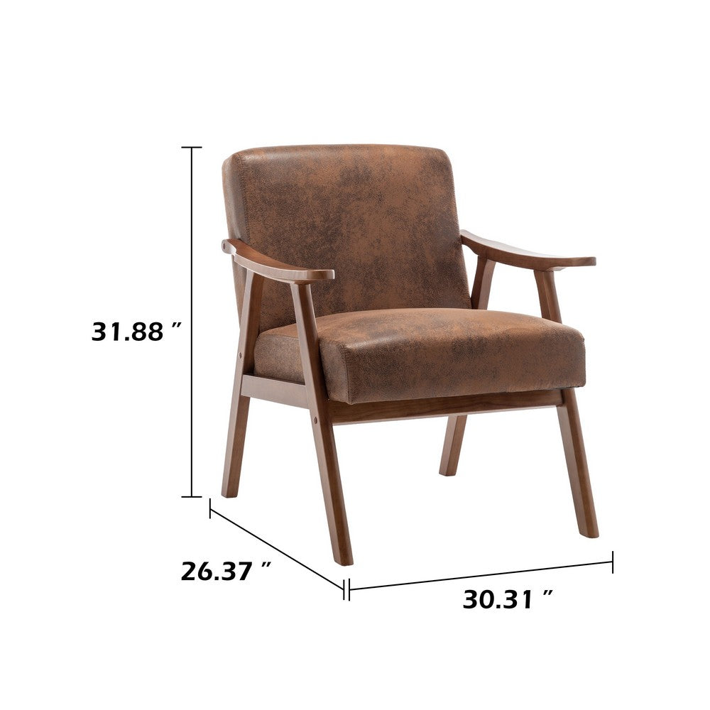 Ryno Mid-Century Accent Chair, Natural Wood Frame, Brown Microfiber