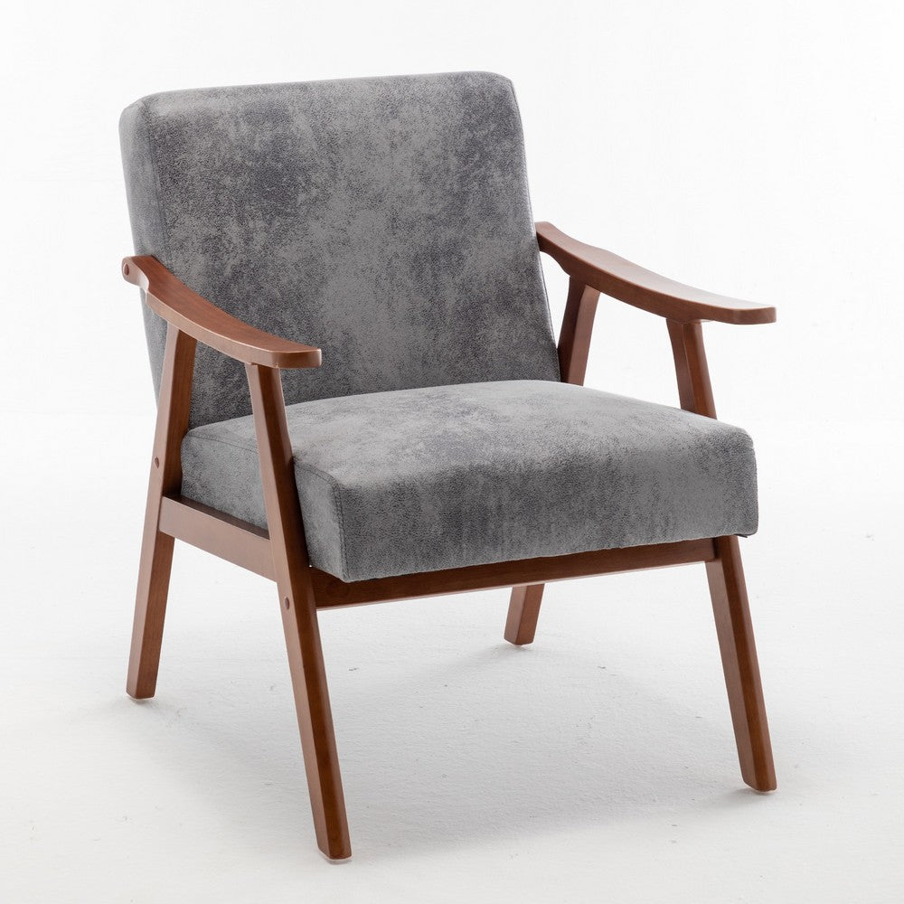 Ryno Mid-Century Accent Chair, Natural Wood Frame, Gray Microfiber
