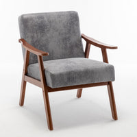Ryno Mid-Century Accent Chair, Natural Wood Frame, Gray Microfiber