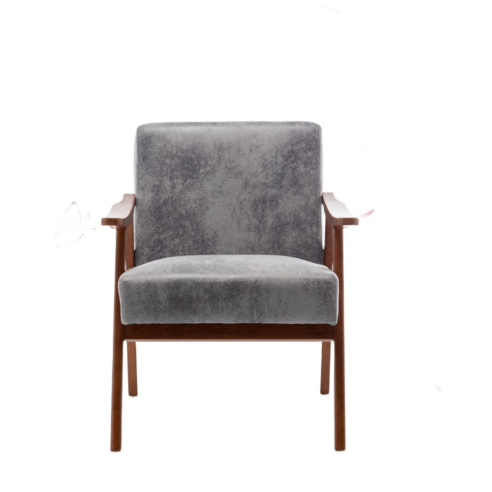 Ryno Mid-Century Accent Chair, Natural Wood Frame, Gray Microfiber