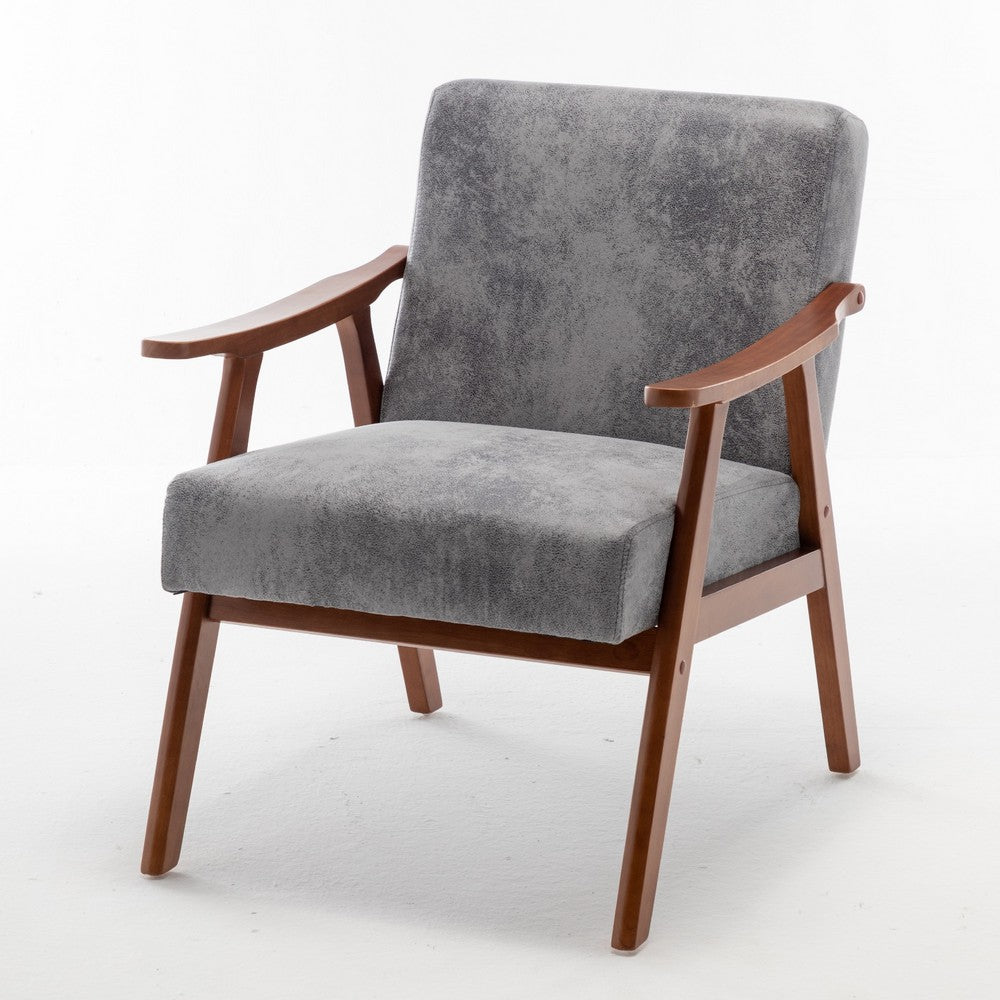 Ryno Mid-Century Accent Chair, Natural Wood Frame, Gray Microfiber