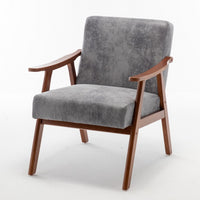 Ryno Mid-Century Accent Chair, Natural Wood Frame, Gray Microfiber