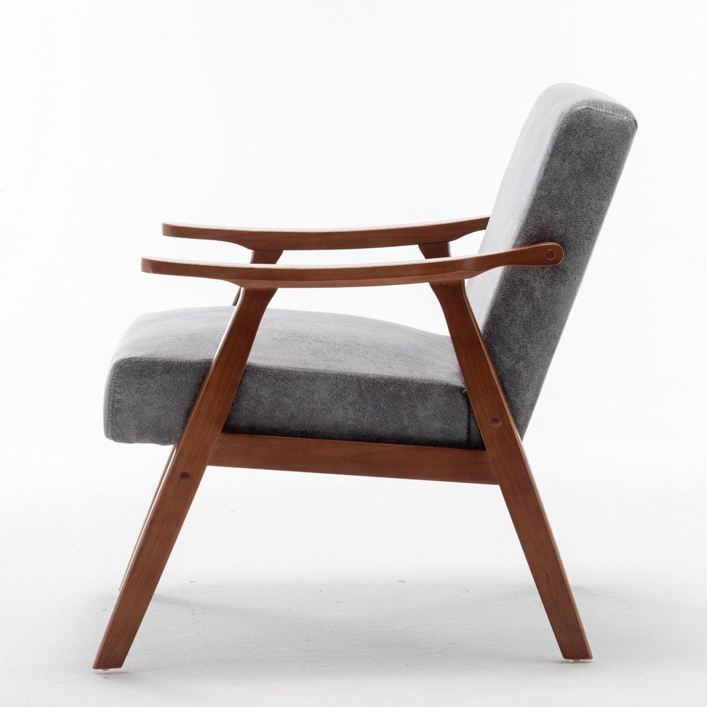 Ryno Mid-Century Accent Chair, Natural Wood Frame, Gray Microfiber