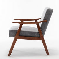 Ryno Mid-Century Accent Chair, Natural Wood Frame, Gray Microfiber