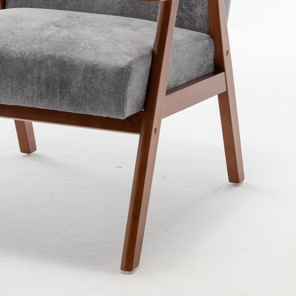 Ryno Mid-Century Accent Chair, Natural Wood Frame, Gray Microfiber