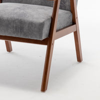 Ryno Mid-Century Accent Chair, Natural Wood Frame, Gray Microfiber