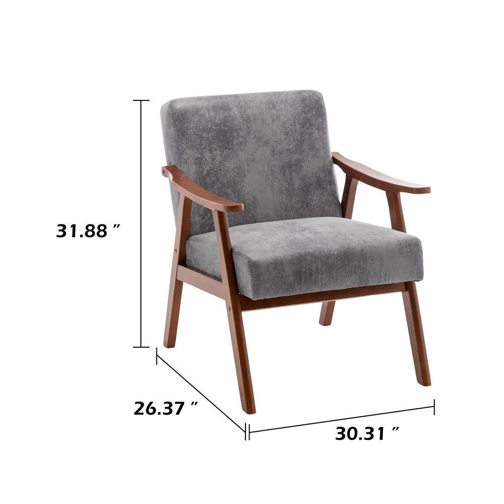 Ryno Mid-Century Accent Chair, Natural Wood Frame, Gray Microfiber