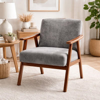 Ryno Mid-Century Accent Chair, Natural Wood Frame, Gray Microfiber