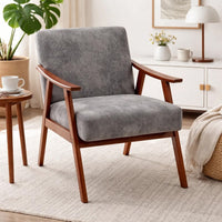 Ryno Mid-Century Accent Chair, Natural Wood Frame, Gray Microfiber