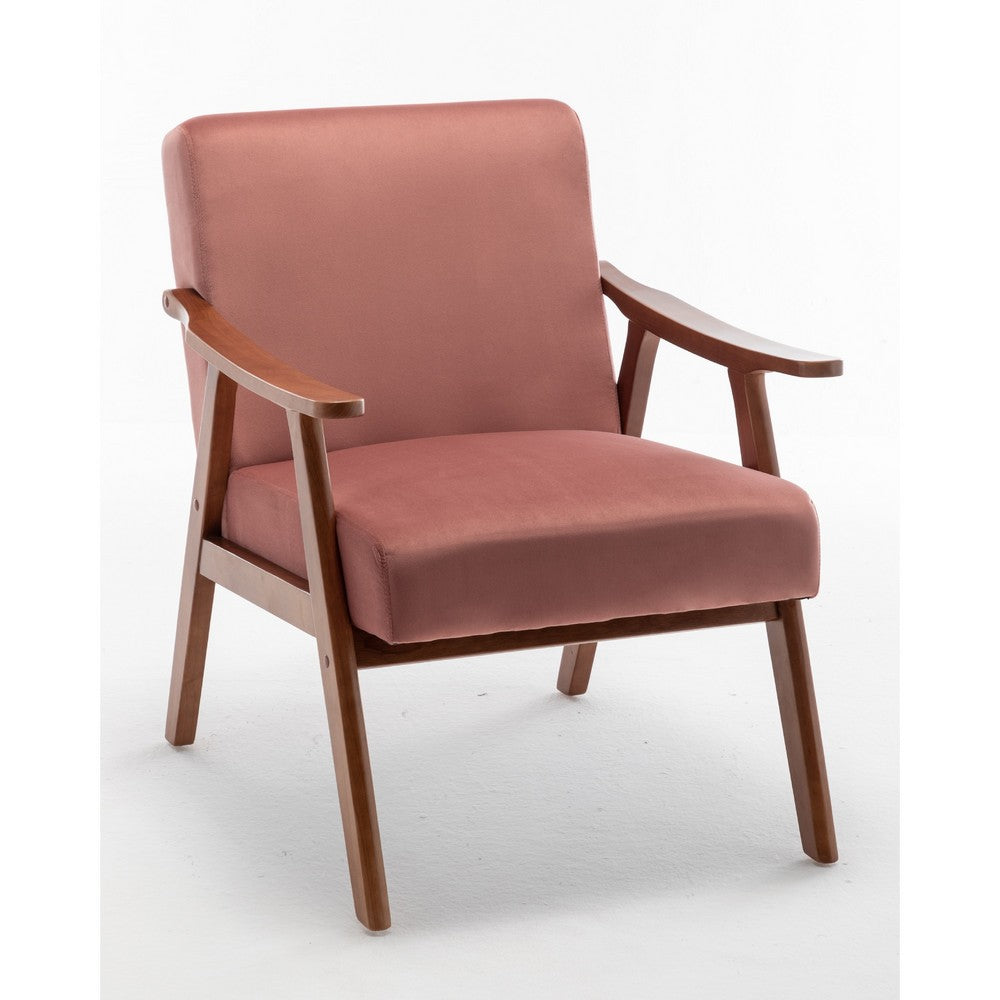 Ryno Mid-Century Accent Chair, Natural Wood Frame, Rose Pink Velvet