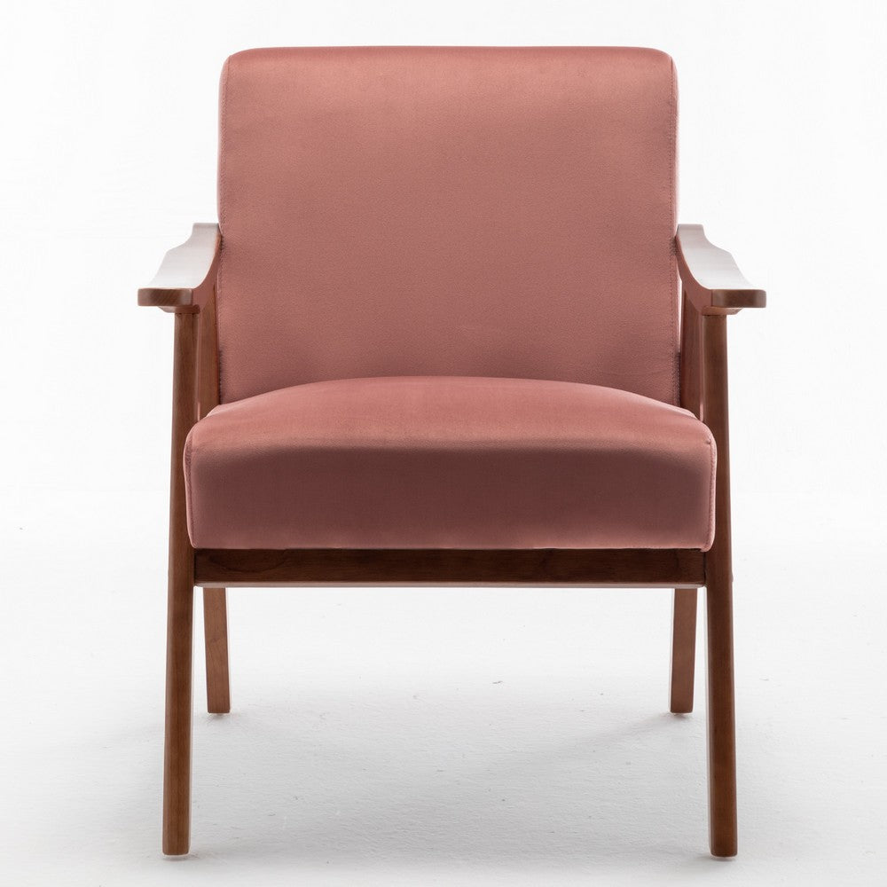 Ryno Mid-Century Accent Chair, Natural Wood Frame, Rose Pink Velvet