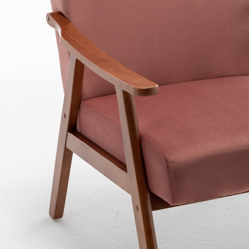 Ryno Mid-Century Accent Chair, Natural Wood Frame, Rose Pink Velvet