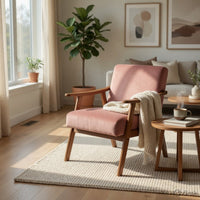 Ryno Mid-Century Accent Chair, Natural Wood Frame, Rose Pink Velvet