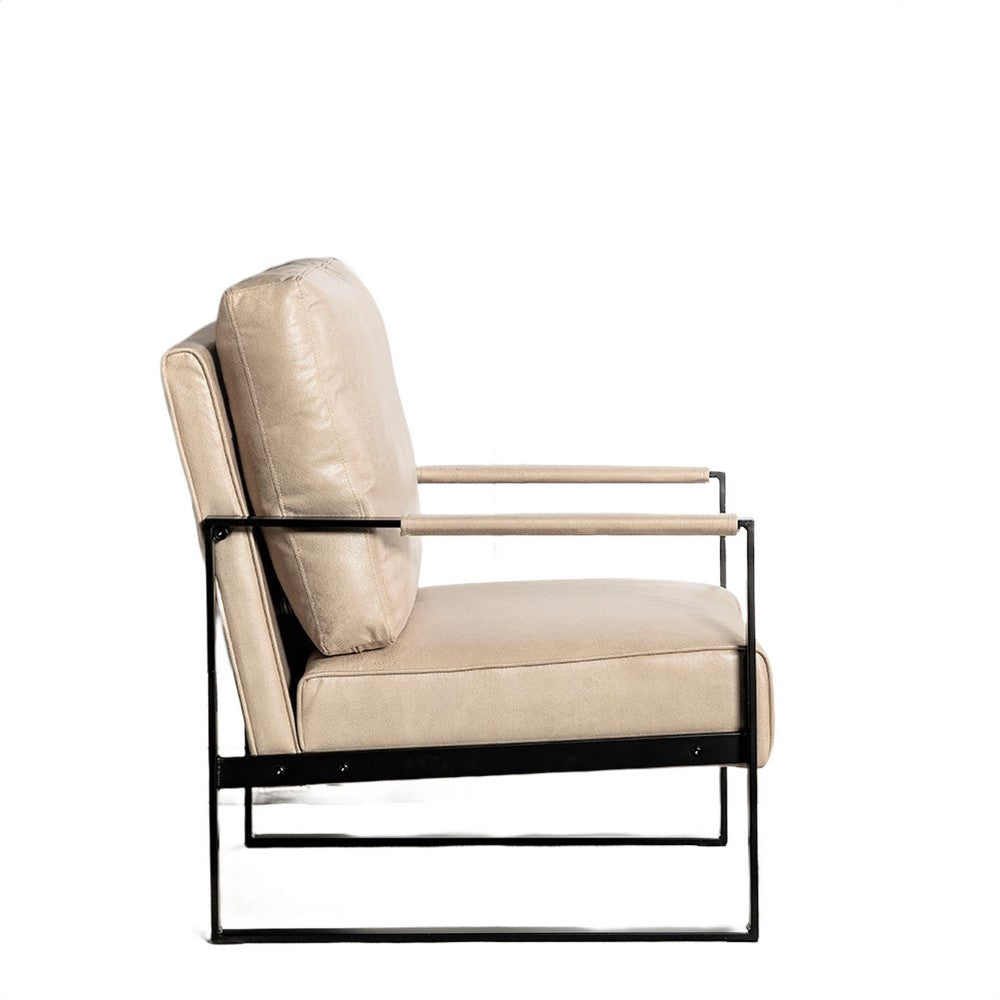 Kriya Accent Lounge Armchair, Black Metal Frame, Light Camel Microfiber