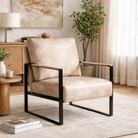 Kriya Accent Lounge Armchair, Black Metal Frame, Light Camel Microfiber