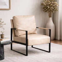 Kriya Accent Lounge Armchair, Black Metal Frame, Light Camel Microfiber