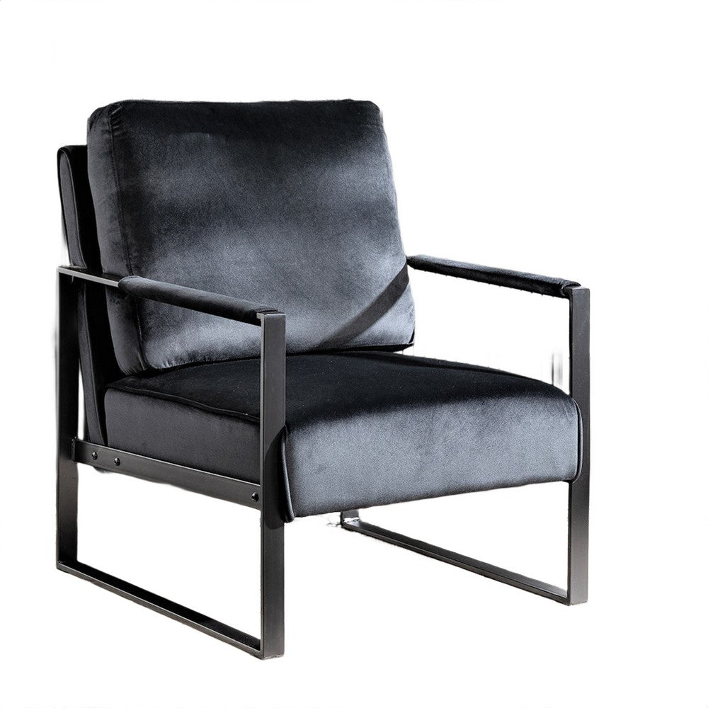 Kriya Accent Lounge Arm Chair with Black Metal Frame, Black Velvet