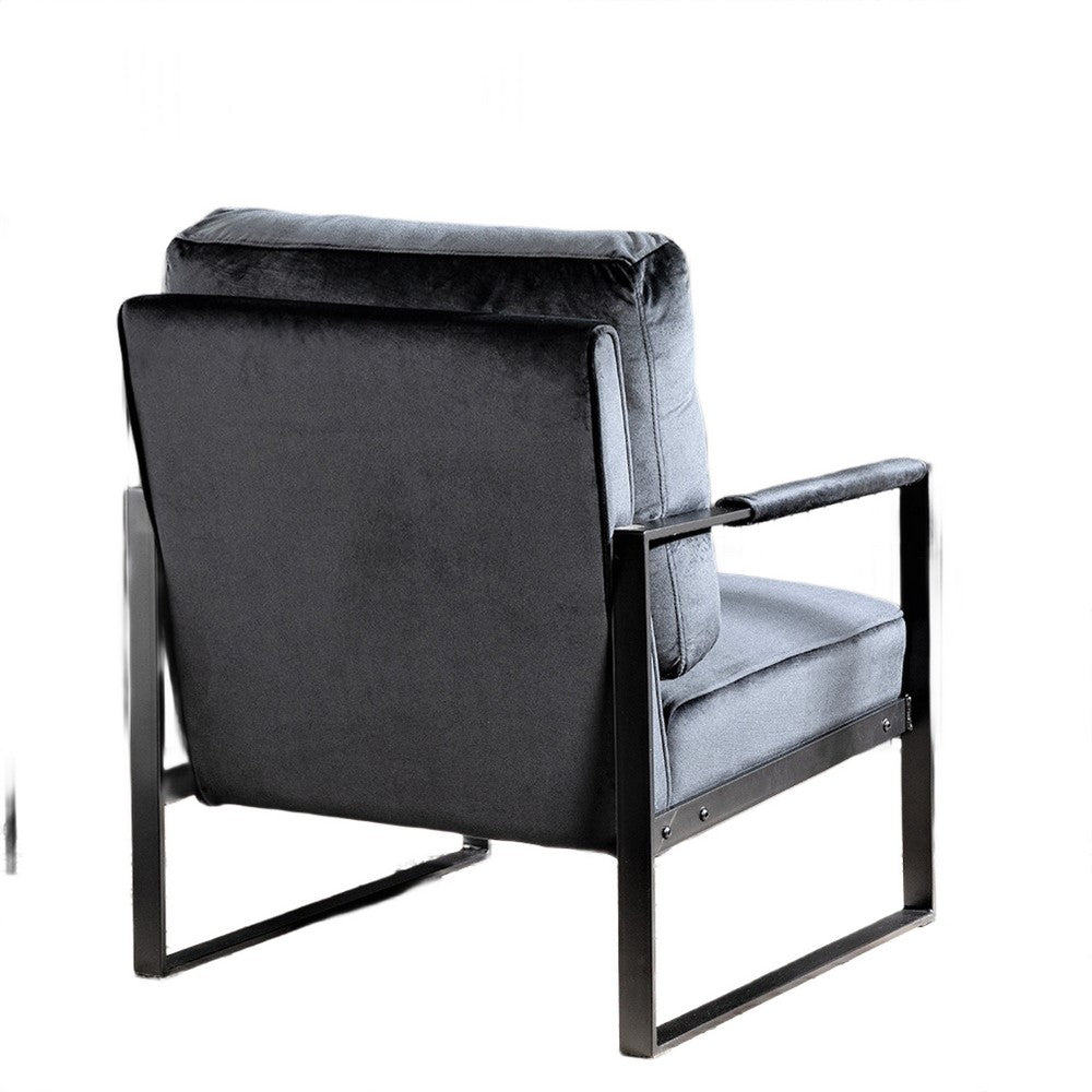 Kriya Accent Lounge Arm Chair with Black Metal Frame, Black Velvet