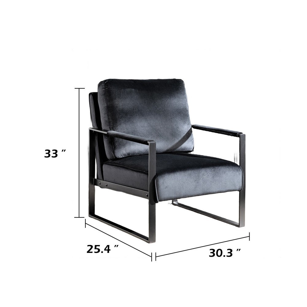 Kriya Accent Lounge Arm Chair with Black Metal Frame, Black Velvet