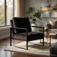 Kriya Accent Lounge Arm Chair with Black Metal Frame, Black Velvet