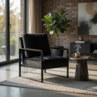 Kriya Accent Lounge Arm Chair with Black Metal Frame, Black Velvet
