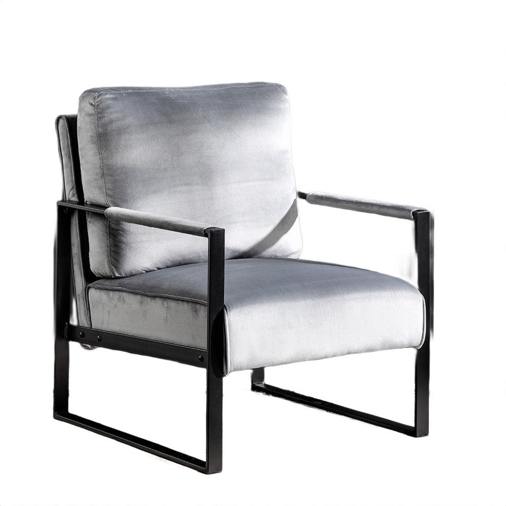 Kriya Accent Lounge Arm Chair with Black Metal Frame, Gray Velvet