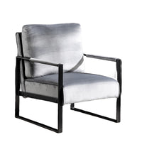 Kriya Accent Lounge Arm Chair with Black Metal Frame, Gray Velvet