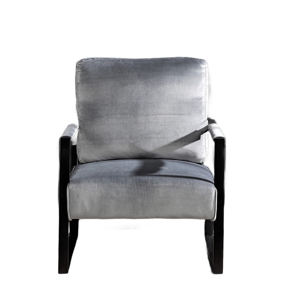 Kriya Accent Lounge Arm Chair with Black Metal Frame, Gray Velvet