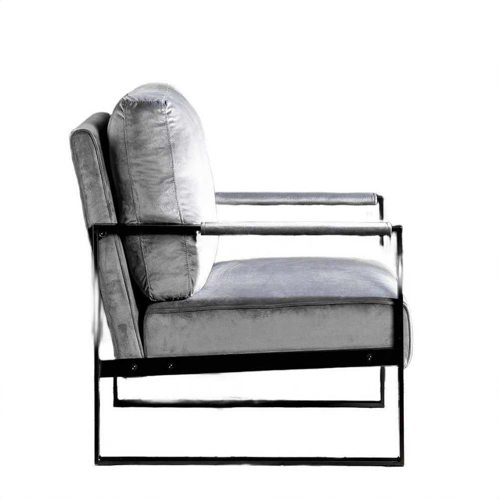 Kriya Accent Lounge Arm Chair with Black Metal Frame, Gray Velvet