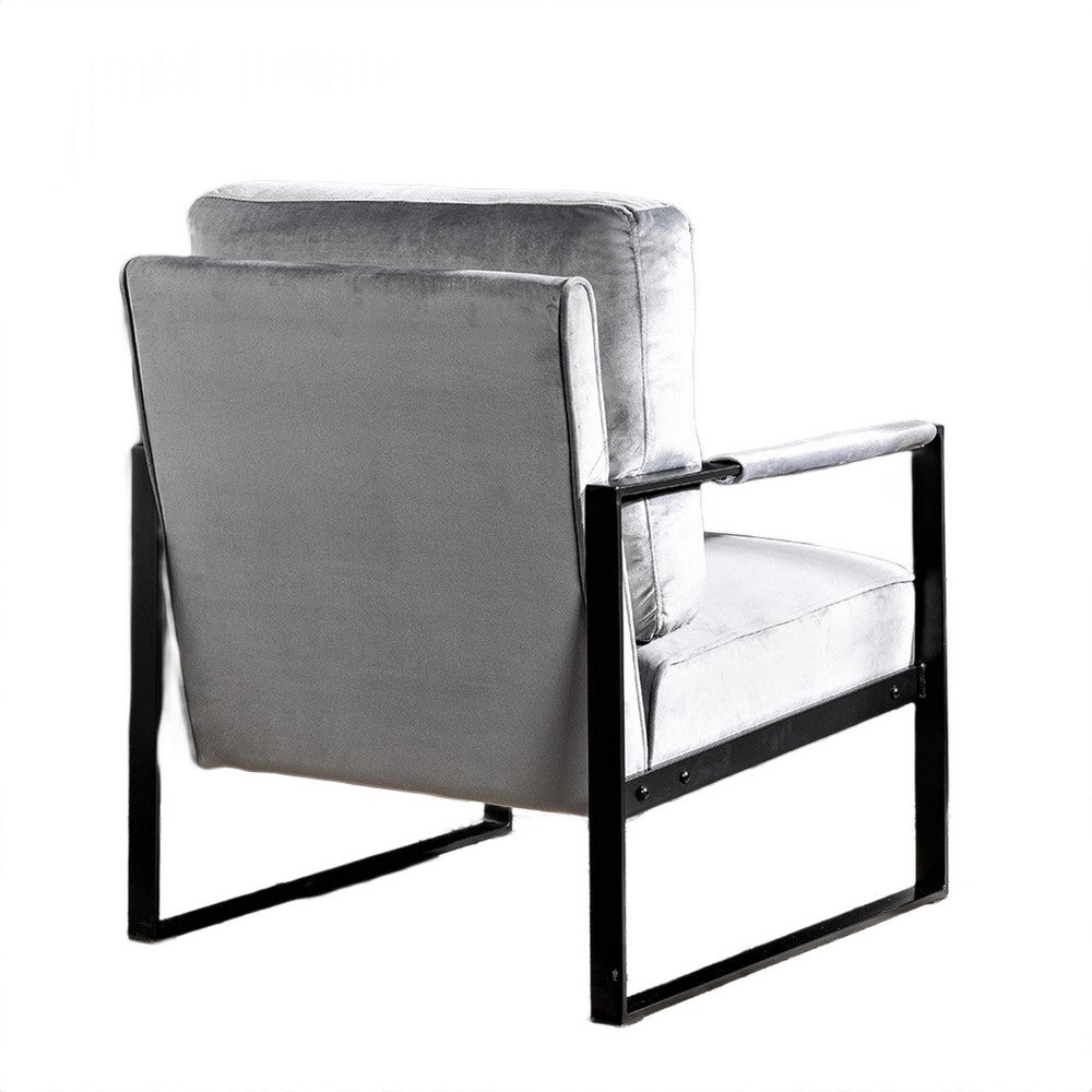 Kriya Accent Lounge Arm Chair with Black Metal Frame, Gray Velvet