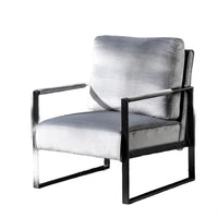 Kriya Accent Lounge Arm Chair with Black Metal Frame, Gray Velvet