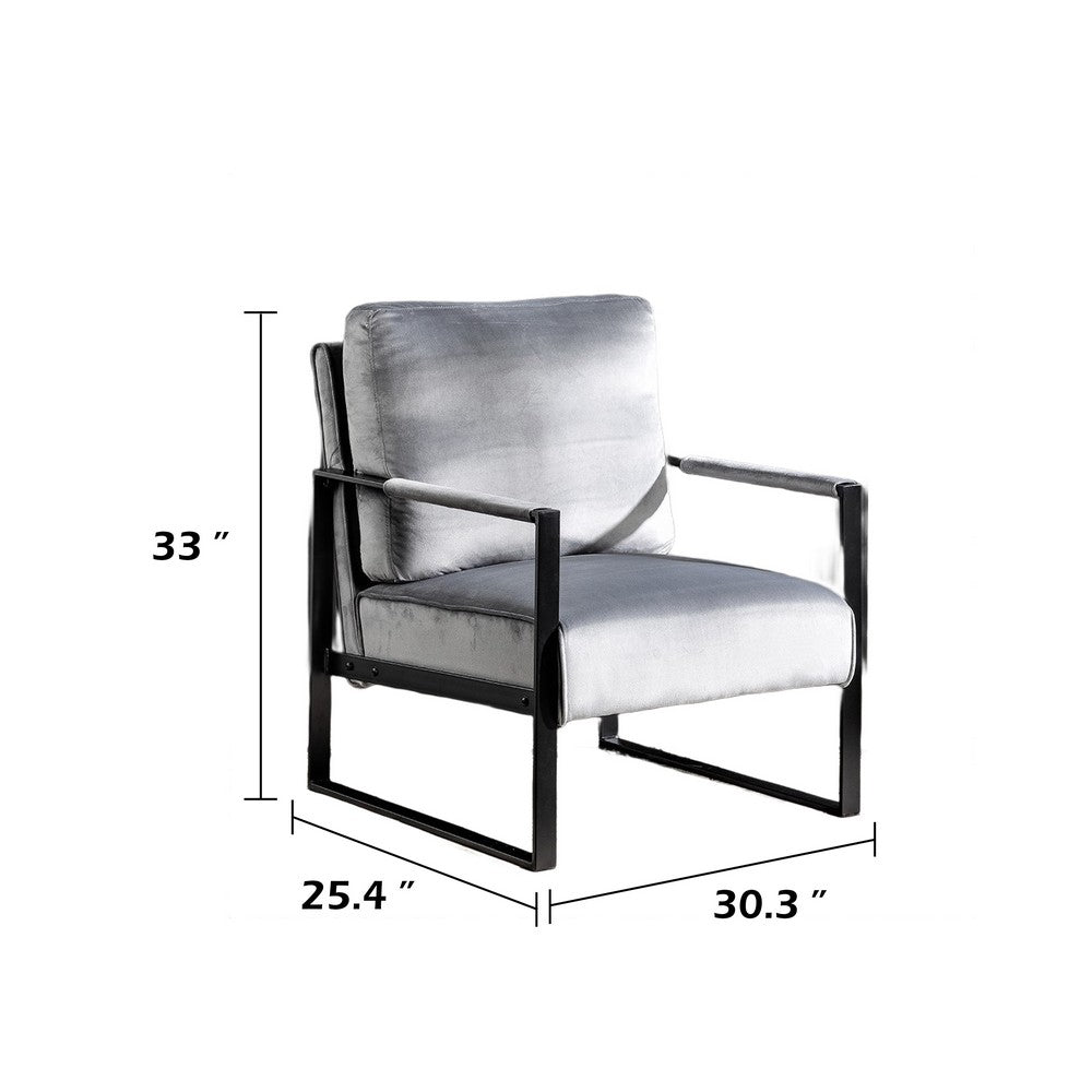 Kriya Accent Lounge Arm Chair with Black Metal Frame, Gray Velvet