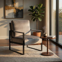 Kriya Accent Lounge Arm Chair with Black Metal Frame, Gray Velvet