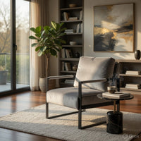 Kriya Accent Lounge Arm Chair with Black Metal Frame, Gray Velvet