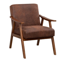 Ryno Mid-Century Accent Chair, Natural Wood Frame, Brown Microfiber