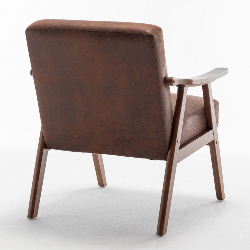 Ryno Mid-Century Accent Chair, Natural Wood Frame, Brown Microfiber